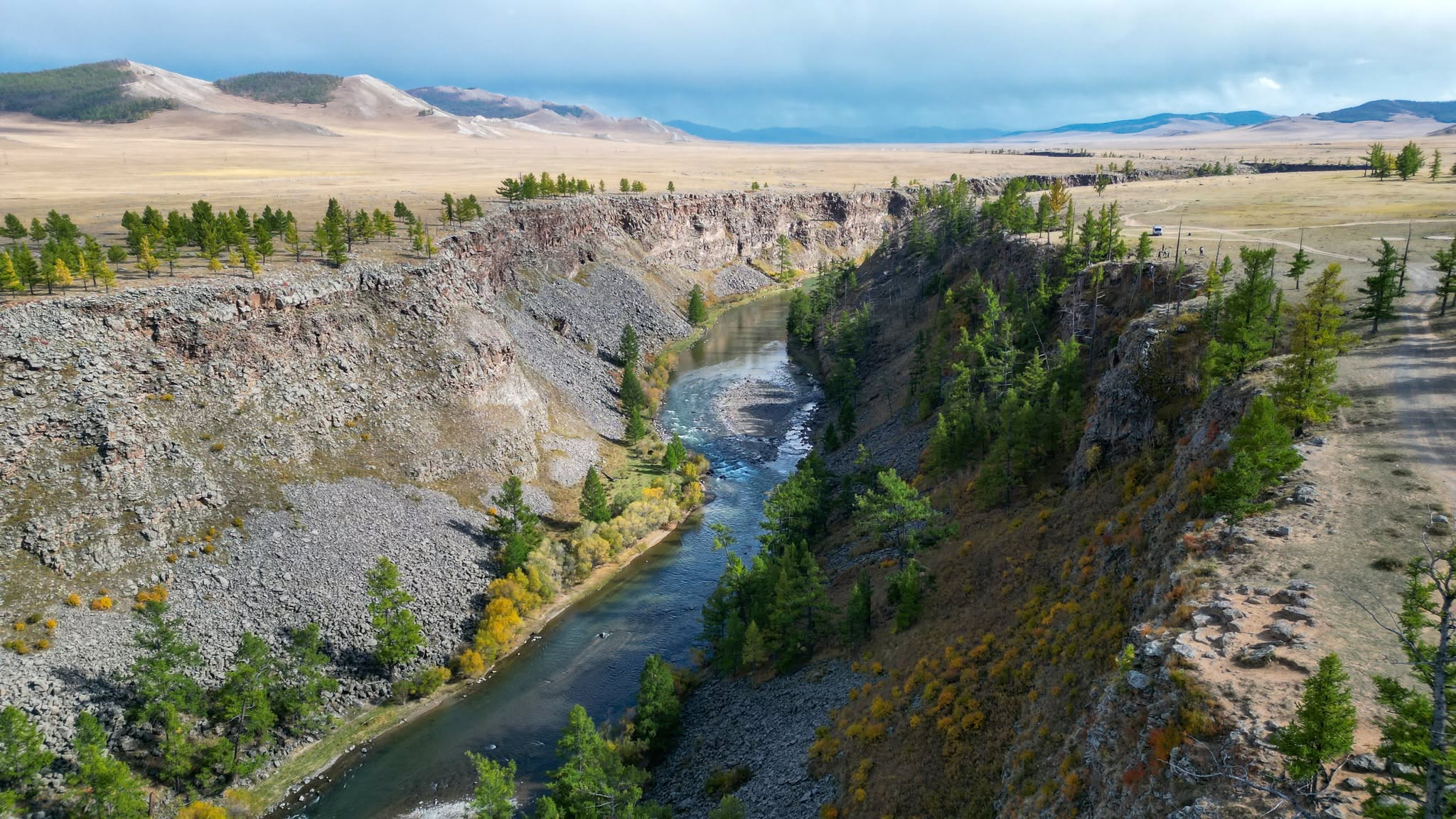 Temporary river landscape photograph for Orkhon Valley